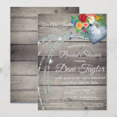 かわいい ラスティック じょうろ フラワーブライダルシャワー 招待状 (正面/裏面)