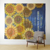 かわいい ラスティック ボーホー ひまわり ネイビー ブルー ブライダル シャワー タペストリー (インサイチュ(横))