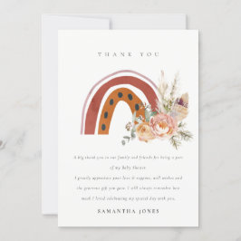 かわいい ラスト ボヘミアン オレンジ フラワー レインボー ベイビー シャワー サンキューカード