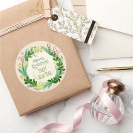 かわいい  ルスティック エレガント ヴィンテージ グリーン メリークリスマス ラウンドシール