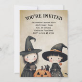 かわいい レトロ ヴィンテージ ハロウィン 子供たち にお菓子をくれなきゃイタズラしちゃう 招待状 (裏面)