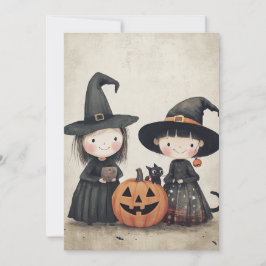 かわいい レトロ ヴィンテージ ハロウィン 子供たち にお菓子をくれなきゃイタズラしちゃう 招待状