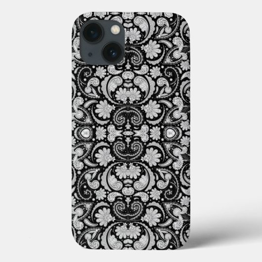 かわいい レトロ 黒 白 ペイズリー 模様 Case-Mate iPhoneケース (裏面)