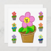 かわいい ロージー ポージー 鉢植えの花の ホリデー カード (正面/裏面)