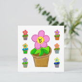 かわいい ロージー ポージー 鉢植えの花の ホリデー カード (スタンド正面)