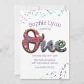 かわいい「ワン」クッキー スプリンクル キッズの1歳誕生日 招待状 (正面)