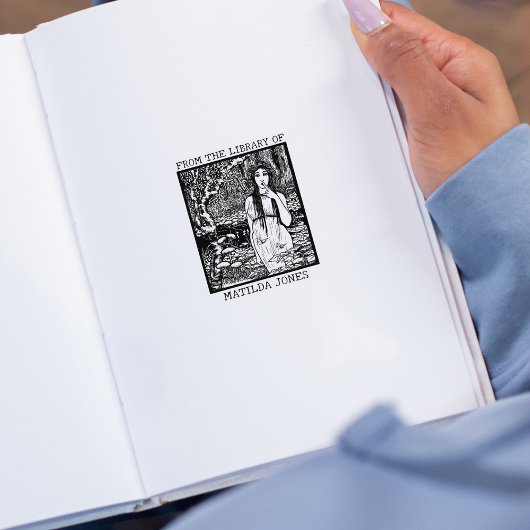 かわいい ヴィンテージの森の少女 図書館から ラバースタンプ