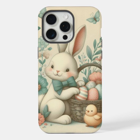 かわいい，ヴィンテージイースターバニー&シック iPhoneケース (裏面)