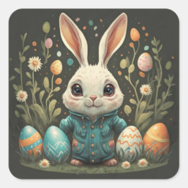 かわいい ヴィンテージ イースター ウサギ 花 卵 ステッカー