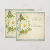 かわいい ヴィンテージ デイジー スイート16 招待状 (正面/裏面)