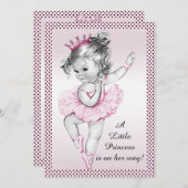かわいい ヴィンテージ バレリーナ プリンセス ベイビーシャワー 招待状 (正面/裏面)