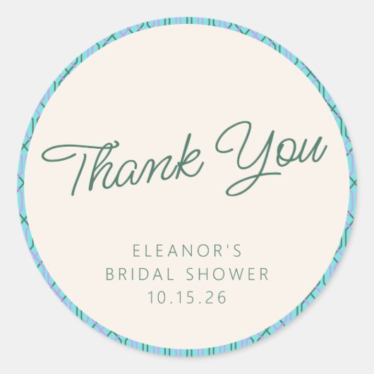 かわいい ヴィンテージ ブルー グリーン ブライダルシャワー サンクス ラウンドシール (正面)