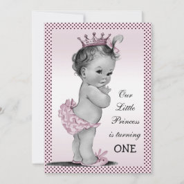 かわいい ヴィンテージ プリンセス 1歳の誕生日パーティー 招待状