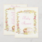 かわいい ヴィンテージ 女の子の赤ちゃんとおもちゃのベビーシャワー 招待状 (正面/裏面)