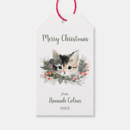 かわいい 上品 三毛猫 ミニマリスト クリスマス ギフトタグ