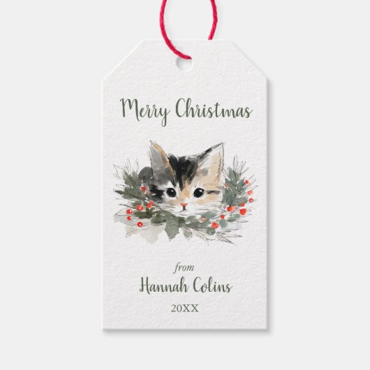 かわいい 上品 三毛猫 ミニマリスト クリスマス ギフトタグ (正面)