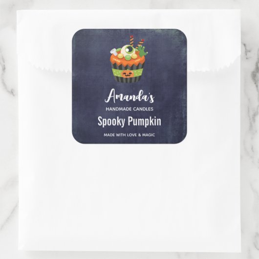 かわいい&不気味なハロウィーンカップケーキキャンドルビズ スクエアシール (バッグ)