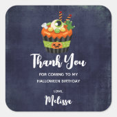 かわいい&不気味なハロウィーンカップケーキパーティーありがとう スクエアシール (正面)