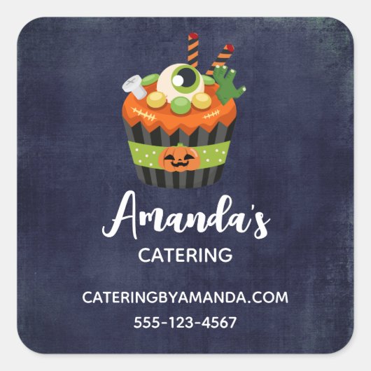 かわいい&不気味なハロウィーンカップケーキビジネス スクエアシール (正面)