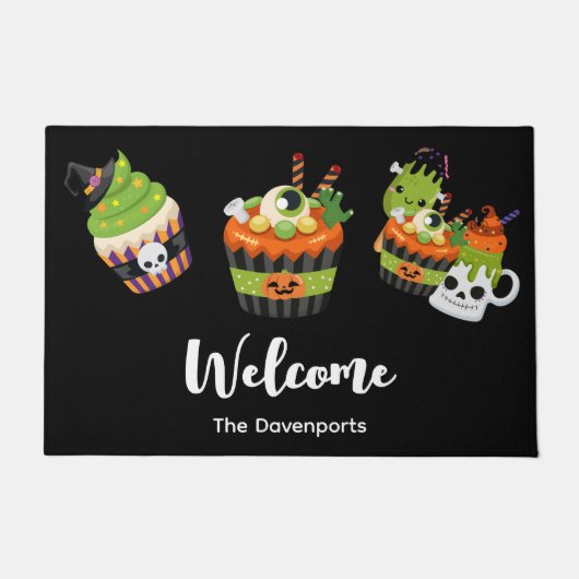 かわいい&不気味なハロウィーントリートウェルカム ドアマット (正面)