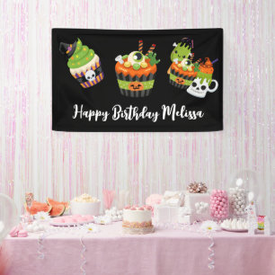 かわいい&不気味なハロウィーントリート誕生日バナー 横断幕