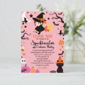 かわいい&不気味ウィッチピンクのハロウィーン誕生日バッシュ サンキューカード (スタンド正面)