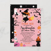 かわいい&不気味ウィッチピンクのハロウィーン誕生日バッシュ サンキューカード (正面/裏面)