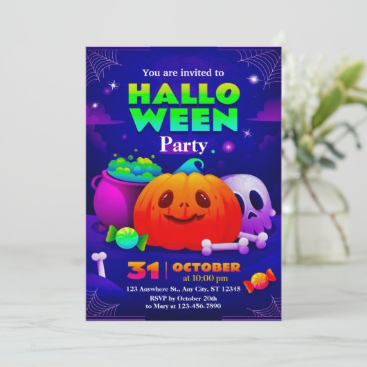 かわいい&不気味ハローウィンパーティ招待状子供へ 招待状 (スタンド正面)