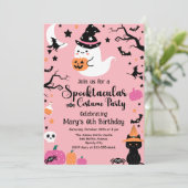 かわいい&不気味幽霊ピンクハロウィーン誕生日パーティー 招待状 (スタンド正面)