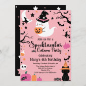 かわいい&不気味幽霊ピンクハロウィーン誕生日パーティー 招待状 (正面/裏面)