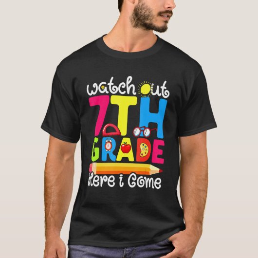 かわいい 中学7年生 初日の学校生活にご注意 Tシャツ (正面)