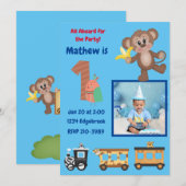 かわいい 全員集合!ジャングルテーマの1歳誕生日パーティー 招待状 (正面/裏面)