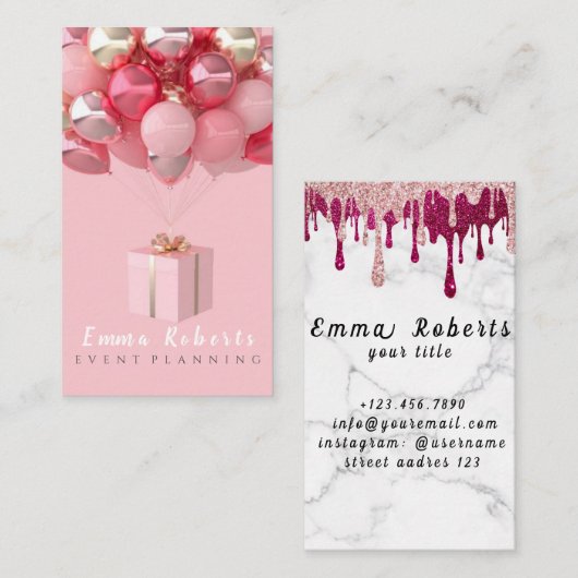 かわいい《写真》ぼけ味とバラ金ゴールドシークインイベントプランナー 名刺 (正面/裏面)