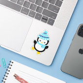 かわいい 冬のペンギン シール (ノートパソコンとiPhone)