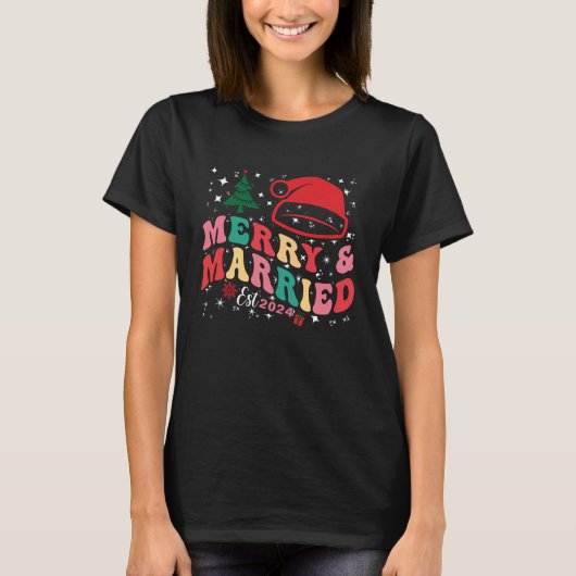 かわいい 初めてのクリスマス 新婚夫妻 Tシャツ (正面)