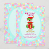 かわいい 初めての誕生日 風船 招待状 (正面/裏面)