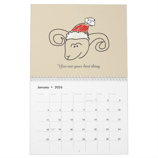 かわいい〔占星術の〕十二宮図シンボルや象徴と前向き引用文2025 カレンダー (1月 2026)