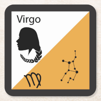 かわいい〔占星術の〕十二宮図シンボル、サイン&スターのレイアウト – 《星座》乙女座 スクエアペーパーコースター