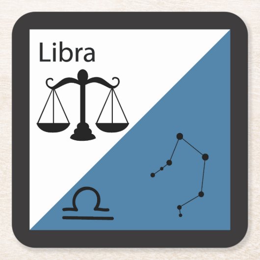 かわいい〔占星術の〕十二宮図シンボル、サイン&スターレイアウト – ライブラリ スクエアペーパーコースター (正面)