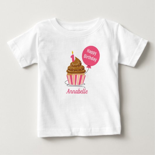 かわいい 名前入り 初めての誕生日 Tシャツ カップケーキ (正面)