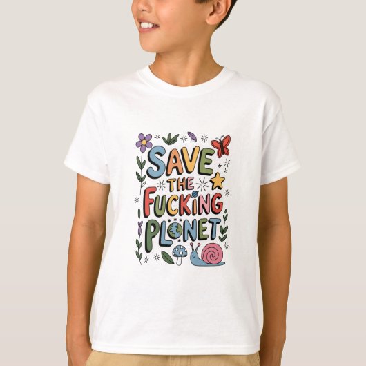 かわいい 地球 を 守ろう 環境保護 エコウォリアー  Tシャツ (正面)