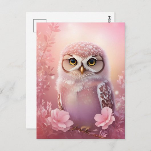 かわいい 夢のような ピンクの フラミンゴフクロウ ポストカード (正面/裏面)