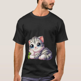 かわいい 夢みる グレー 子猫 ブルー アイズ 猫 Tシャツ