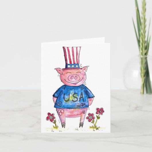 かわいい 奇想天外 愛国的な豚 カード (正面)