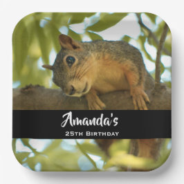 かわいい&好奇心リス自然写真 – 誕生日 ペーパープレート