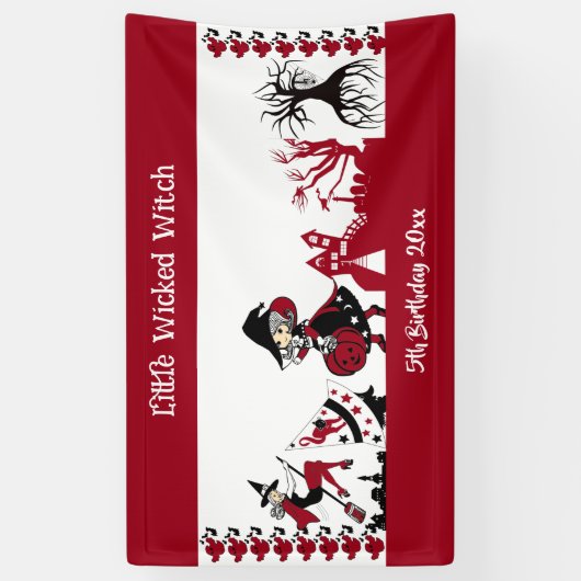 かわいい 小さな さまよえる魔女 ハロウィン 白 赤 横断幕 (縦)