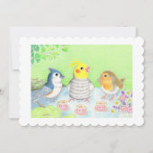 かわいい　小鳥　ティーパーティ　多目的 サンキューカード (正面)