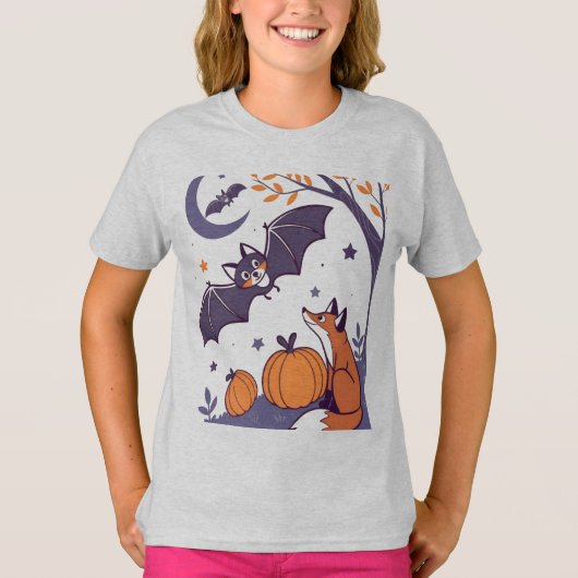 かわいい&居心地の良いハロウィーンタンブラーに笑顔のこうもり、 Tシャツ (正面)