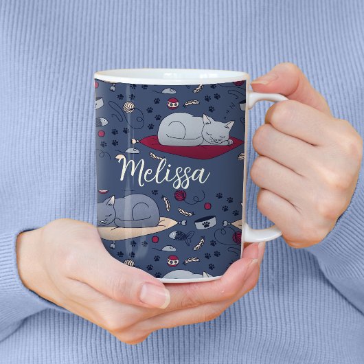 かわいい&居心地の良い眠い猫の夢のパターン コーヒーマグカップ