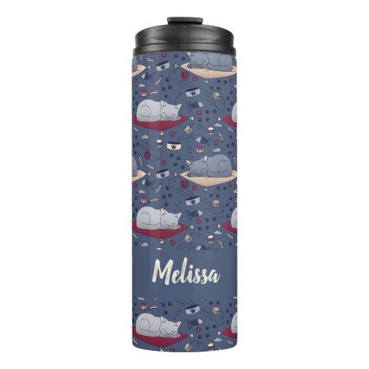 かわいい&居心地の良い眠い猫の夢のパターン タンブラー (正面)